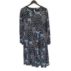 LOFT Black and White Floral Long Sleeve Boho Dress - Medium